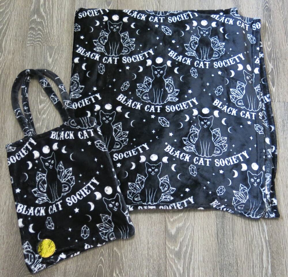 BLACK CAT SOCIETY Blanket and Bag Crystals Moon Magic Halloween Goth Black